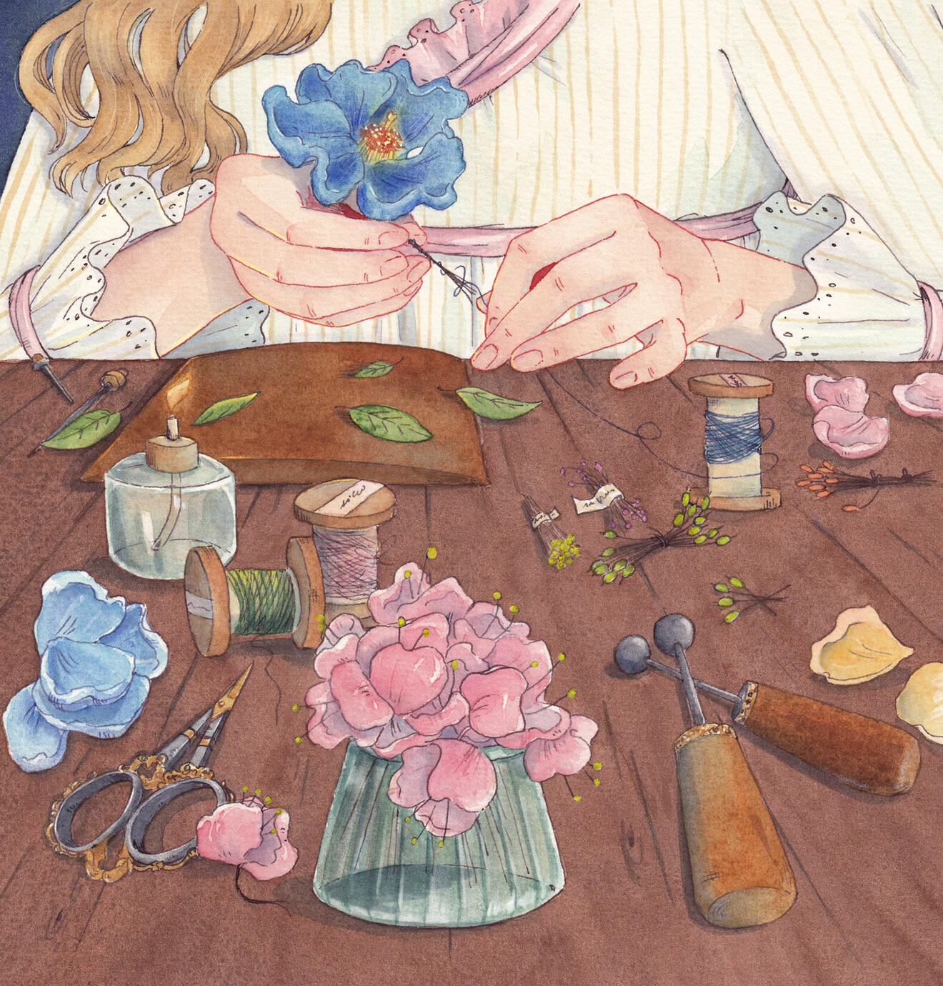 Blandine creating a silk flower